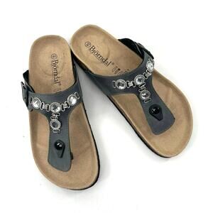 Bjorndal women’s leather rhinestone embellished flip flop sandals